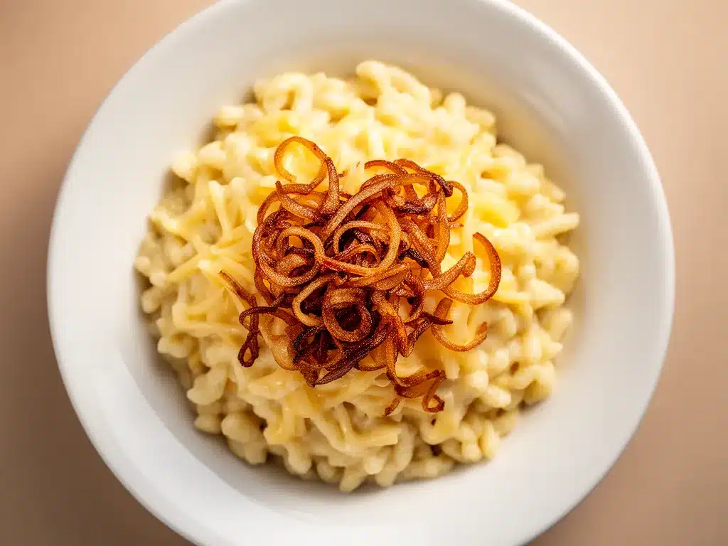 Cremige Käsespätzle: Das beste einfache Rezept 4 Cremige Käsespätzle mit Röstzwiebeln preparation steps