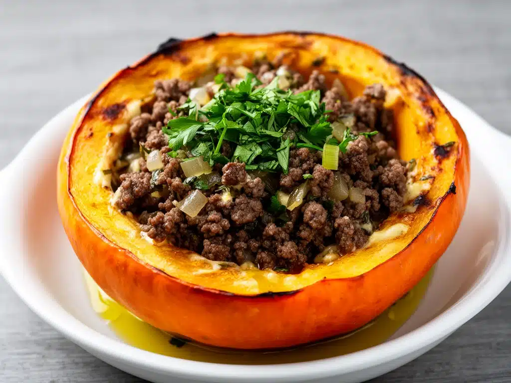 cremiger gefüllter Hokkaido Kürbis mit Hackfleisch - featured image